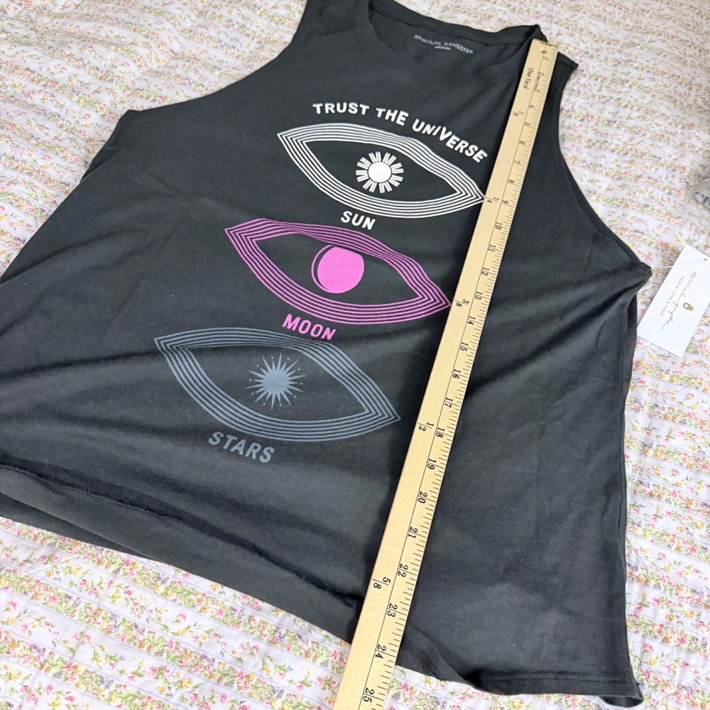 Spiritual Gangster Jade Tank Sun Moon Stars Trust the Universe Black Medium NEW - Picture 10 of 10